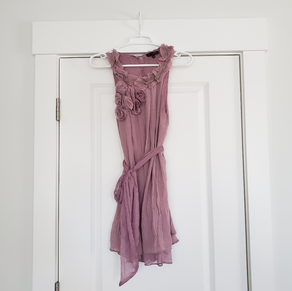 Lavender Dress with Floral Appliques and Tie Waist
